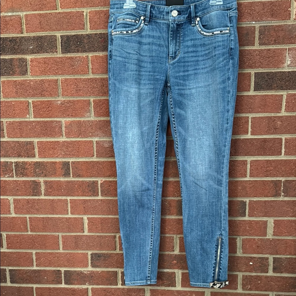 White House Black Market Blue Ankle Crop Jeans with Side Zip
